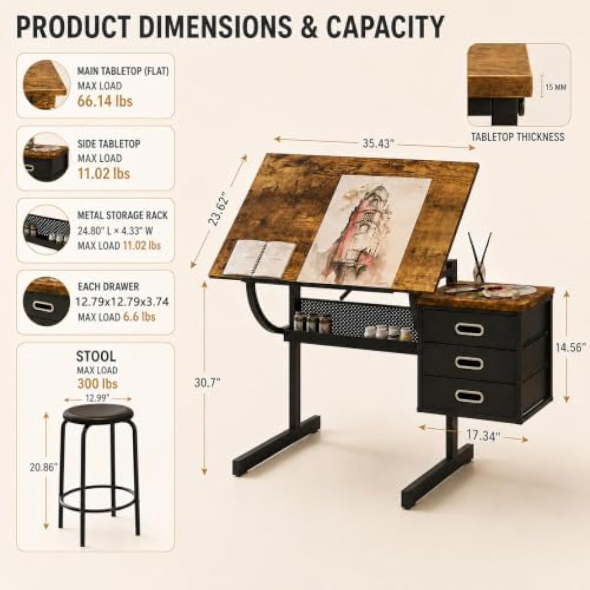 Adjustable Drafting Desk with  - Tops review and price