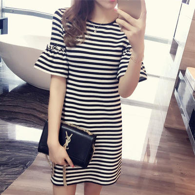 Summer Striped Dress Women's M - Korean Style A Line Shirt Dress review and price
