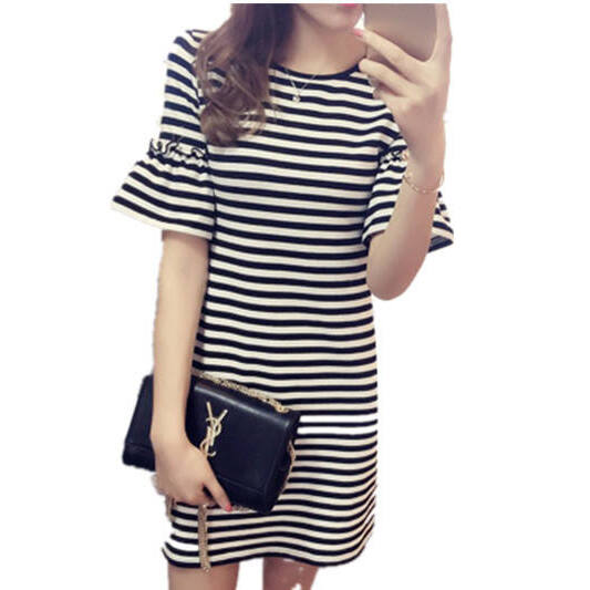 Summer Striped Dress Women's M - Korean Style A Line Shirt Dress review and price