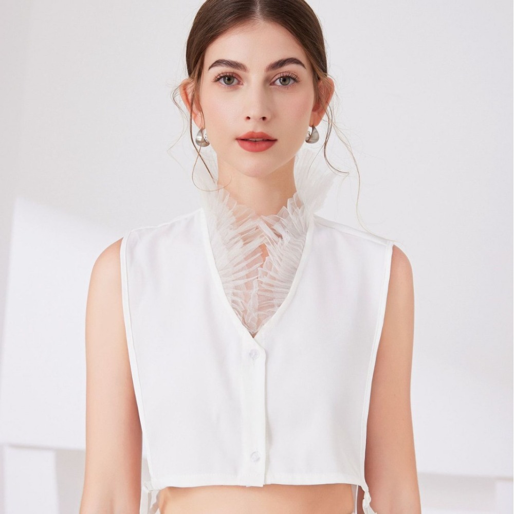 V Shape Melange Yarn Fake Coll - Tops review and price