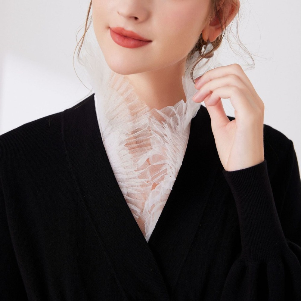 V Shape Melange Yarn Fake Coll - Tops review and price