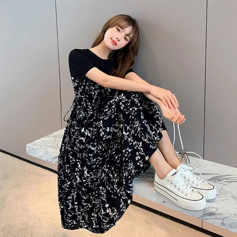 Women's T-shirt Fake two Pcs K - Korean Style A Line Shirt Dress review and price