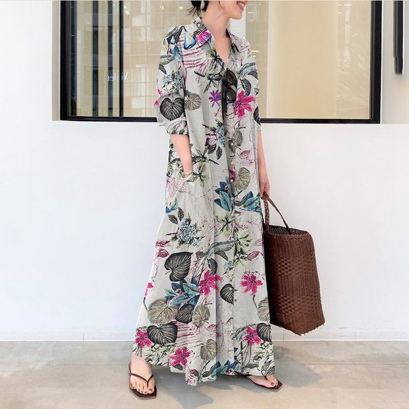 Autumn new plus size casual co - Casual Loose Linen Shirt Dress review and price