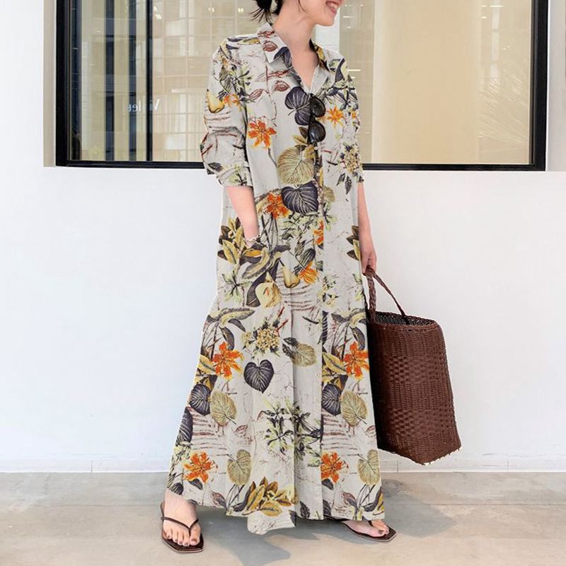 Autumn new plus size casual co - Casual Loose Linen Shirt Dress review and price