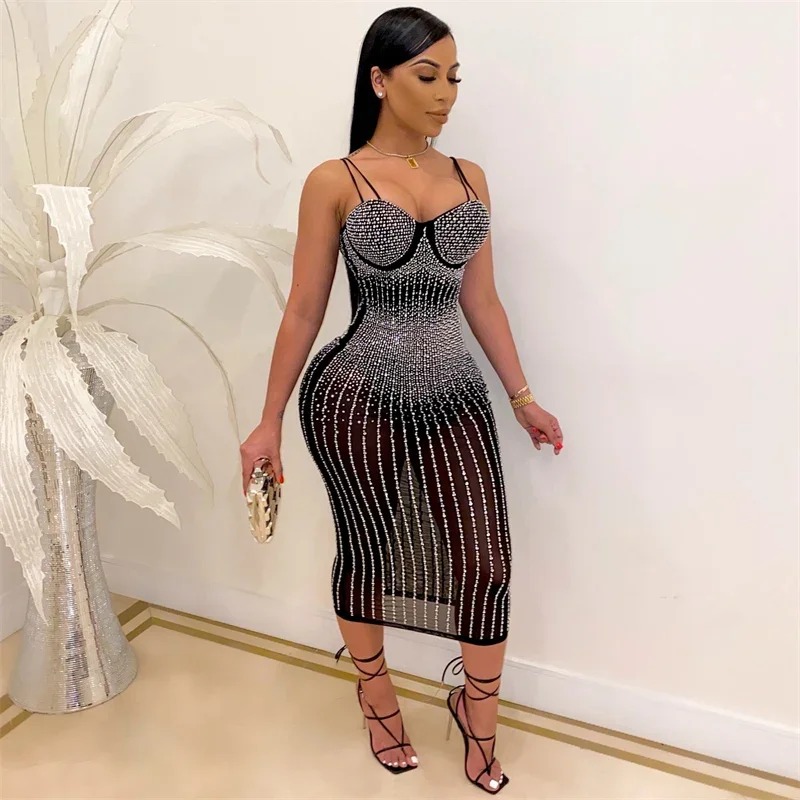 Sexy See Through Rhinestone Dr - Sparkly Rhinestone Club Party Dress review and price