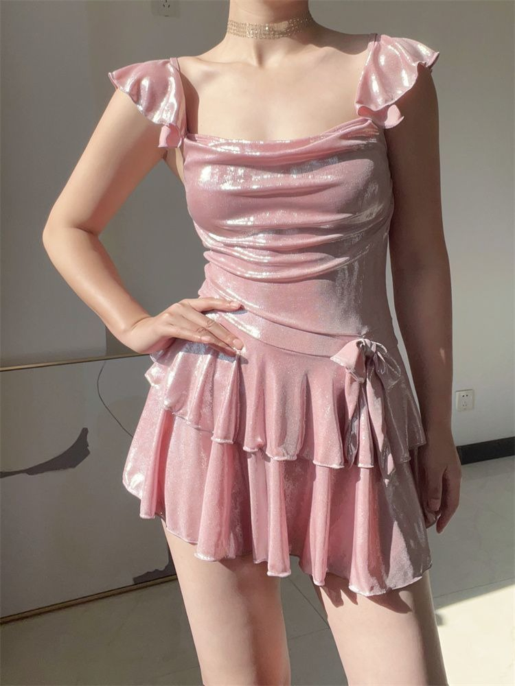 Flattering Shiny Pink Swimwear - Skirts review and price